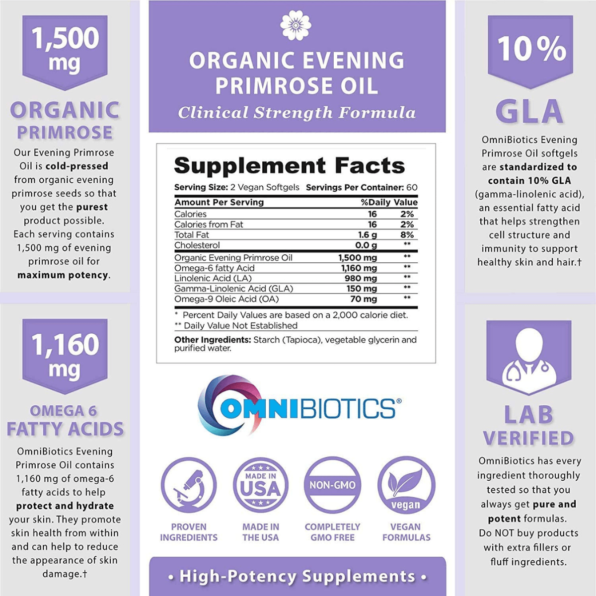 OmniBiotics Evening Primrose Oil - 120 Cápsulas Blandas Veganas - Haz Tu Pedido