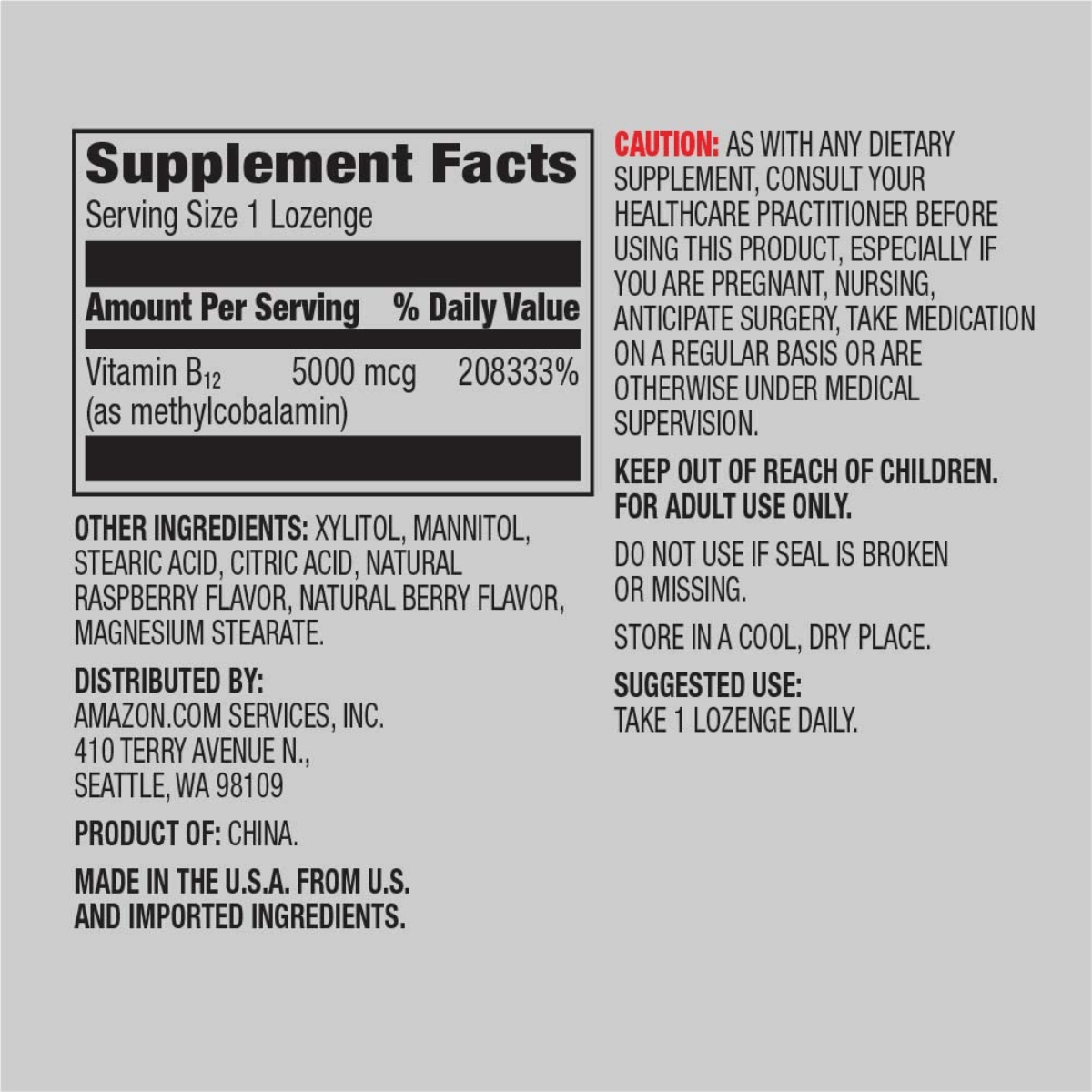 Amazon Elements Vitamin B12 - 5000 mcg - Bayas - 65 Pastillas - Haz Tu Pedido