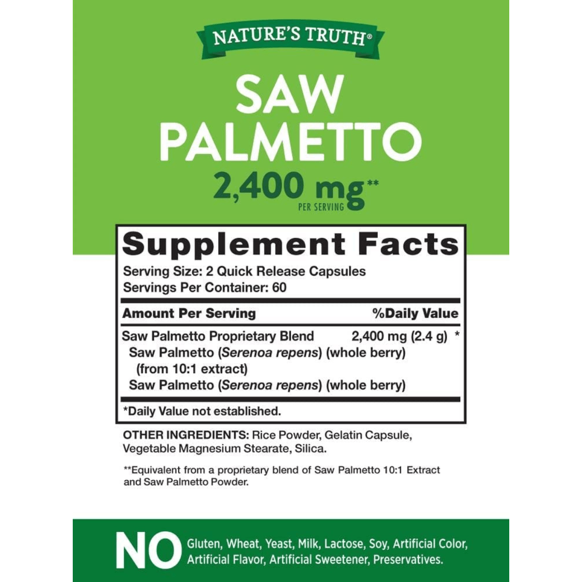 Natures Truth Saw Palmetto 2400 mg - 120 Cápsulas de Liberación Rápida - Haz Tu Pedido