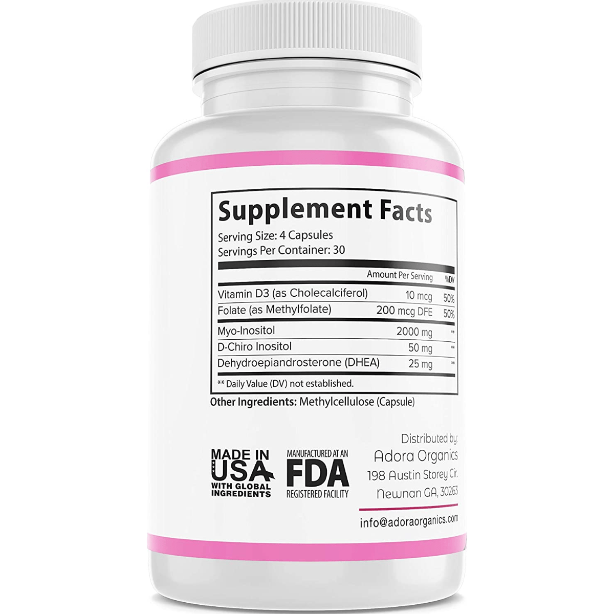 Adora Organics Myo& D-Chiro Inositol with Folate And Vitamin D - 120 Cápsulas - Haz Tu Pedido