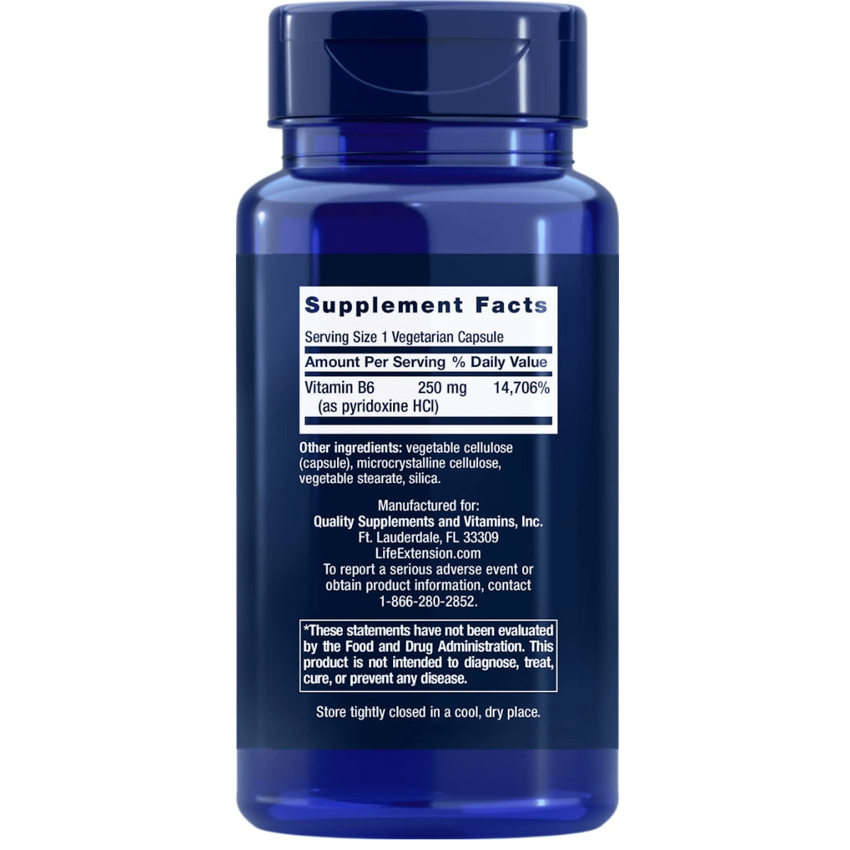 Life Extension Vitamin B6 - 250 mg - 100 Cápsulas Vegetarianas - Haz Tu Pedido