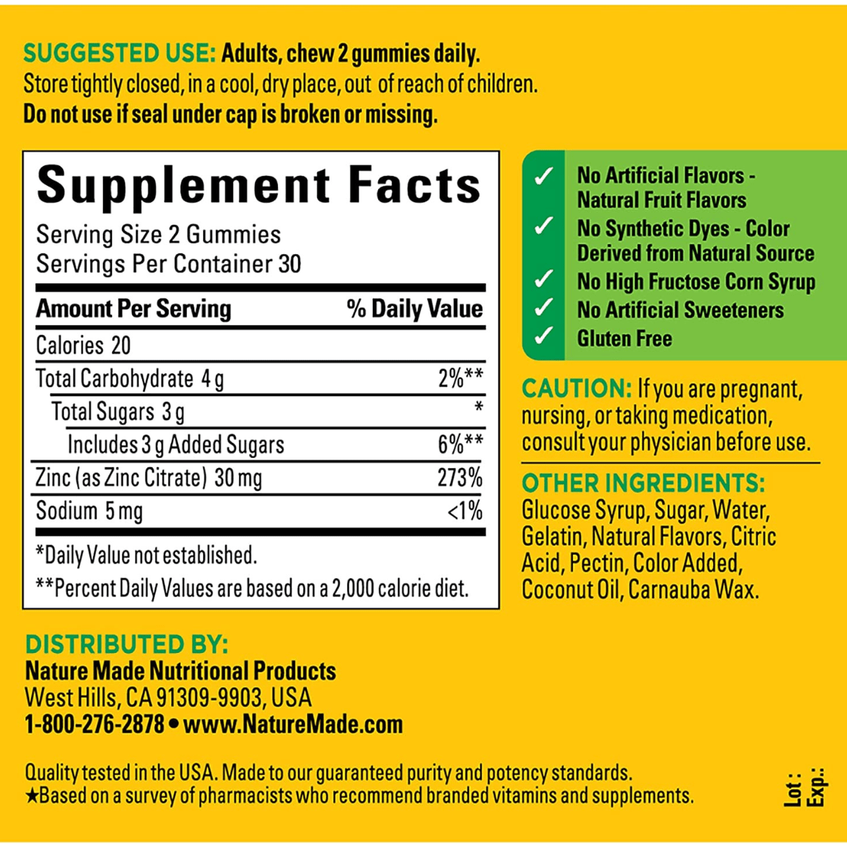 Nature Made Zinc 30 mg - Mezcla de Bayas - 60 Gomitas - Haz Tu Pedido