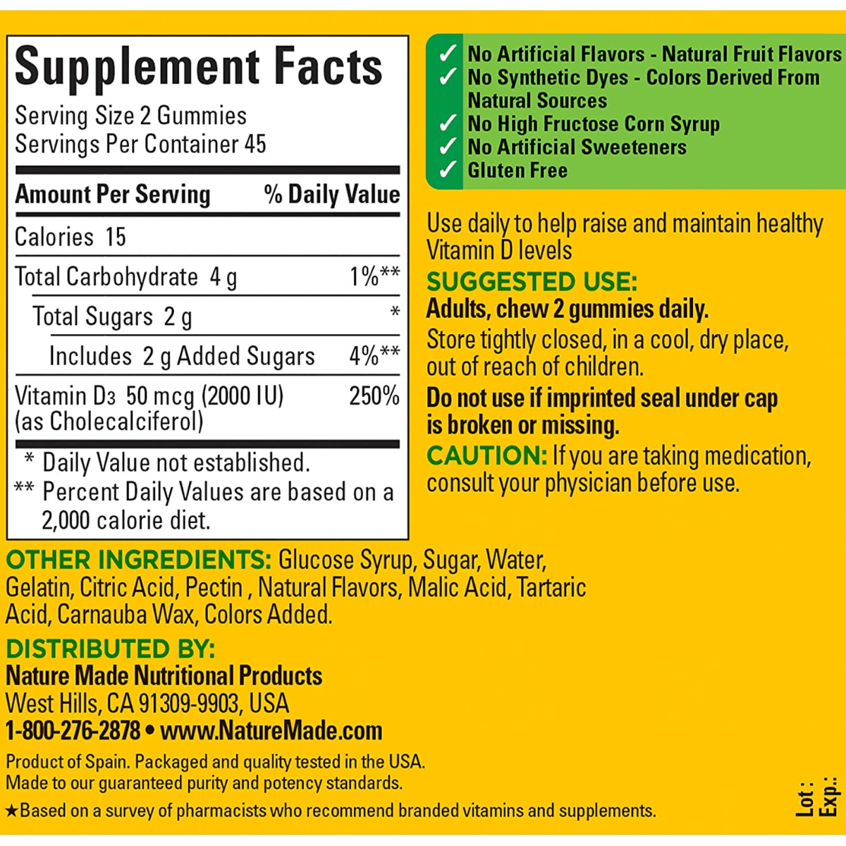 Nature Made Vitamin D3 2000 IU (50 mcg) - Fresa, Durazno & Mango - Haz Tu Pedido