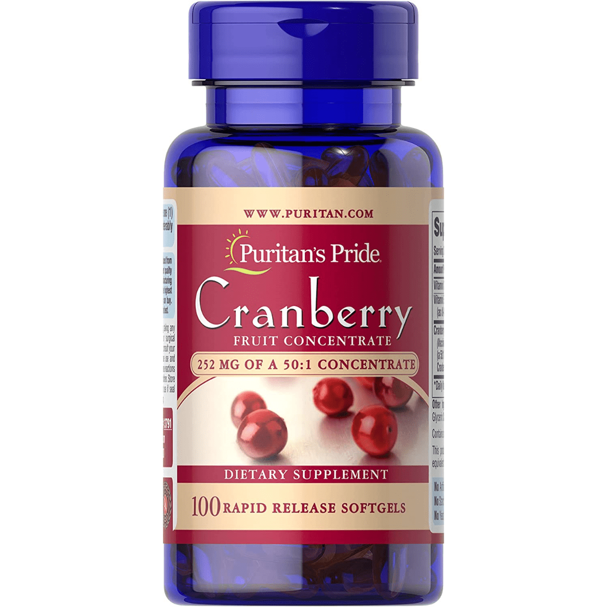 Puritans Pride Triple Strength Cranberry Fruit Concentrate - 100 Cápsulas Blandas - Haz Tu Pedido