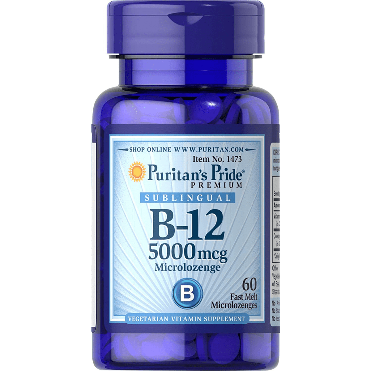 Puritans Pride Vitamin B-12 - 5000 mcg - 60 Micro Pastillas - Haz Tu Pedido