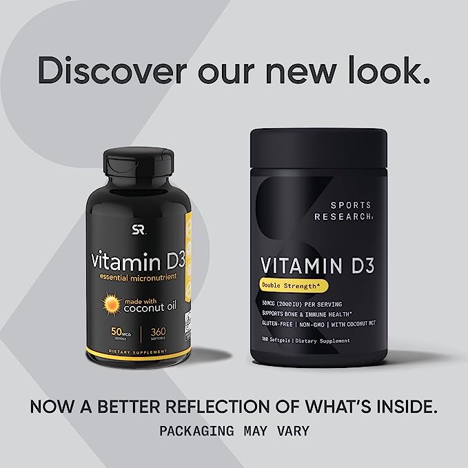 Sports Research Vitamina D3 Con Aceite De Coco 50 mcg - 360 Cápsulas Blandas - Haz Tu Pedido