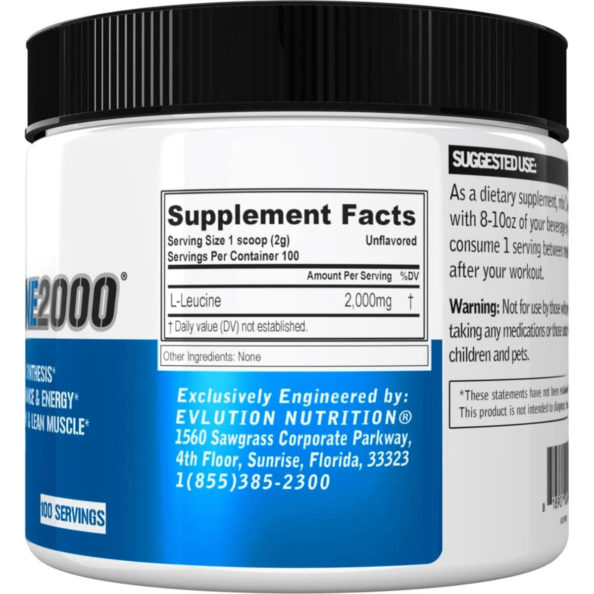 Evlution Nutrition L-Leucine2000 - Sin Sabor - 200 g - Haz Tu Pedido