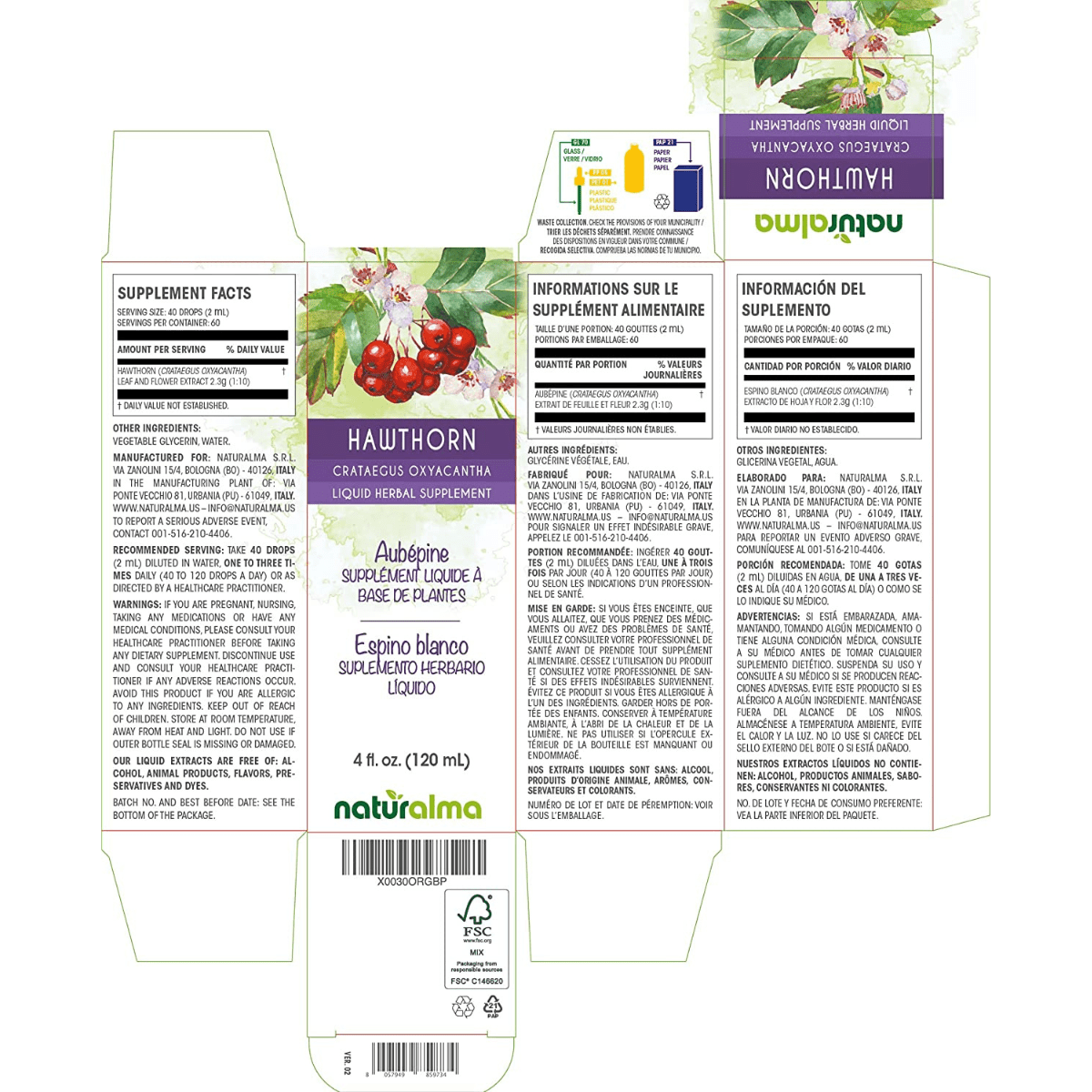Naturalma White Hawthorn (Crataegus oxyacantha) - 120 ml - Haz Tu Pedido