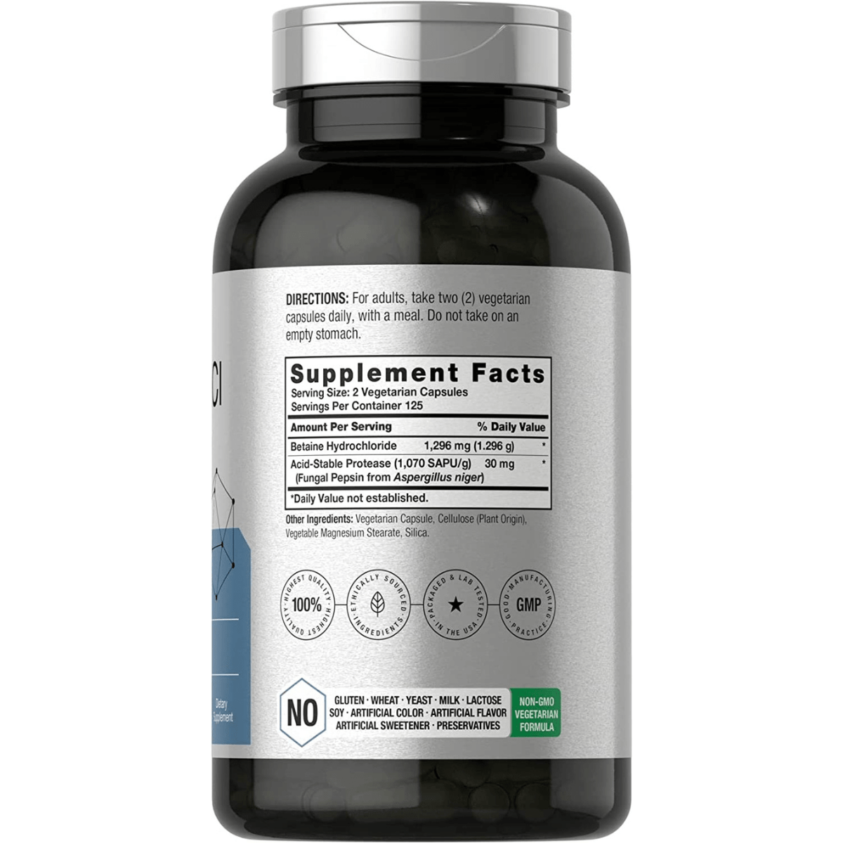 Horbaach Betaine HCl with Pepsin Activity 1326 mg - 250 Cápsulas Vegetarianas - Haz Tu Pedido