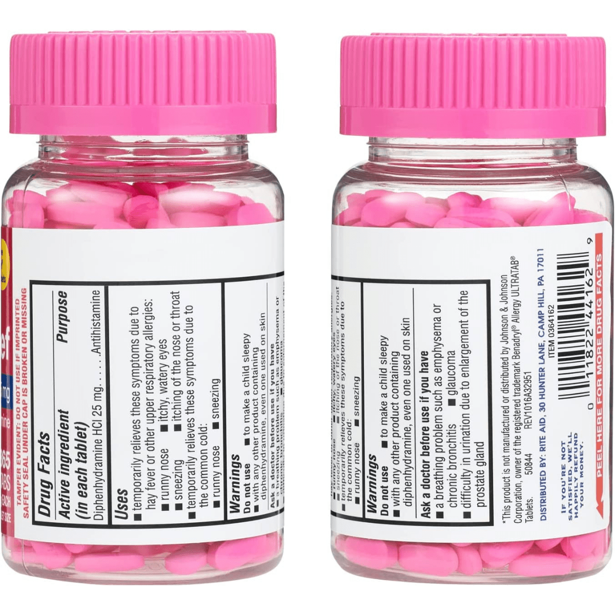 Rite Aid Allergy Relief with Diphenhydramine HCI 25 mg (Suplemento Para La Alergia Respiratoria) - 365 Tabletas - Haz Tu Pedido