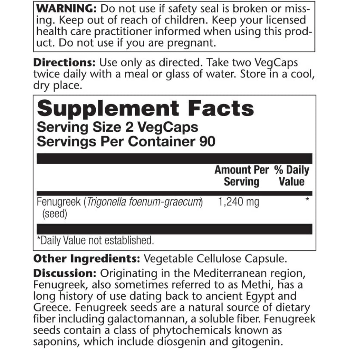 Solaray Semilla de Fenogreco 1240 mg - 180 Cápsulas Veganas - Haz Tu Pedido
