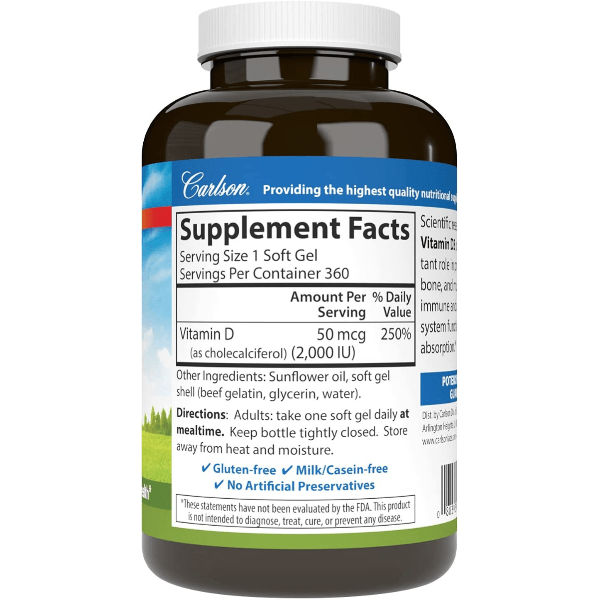 Carlson Vitamina D3, 2000 UI (50 mcg) - Haz Tu Pedido