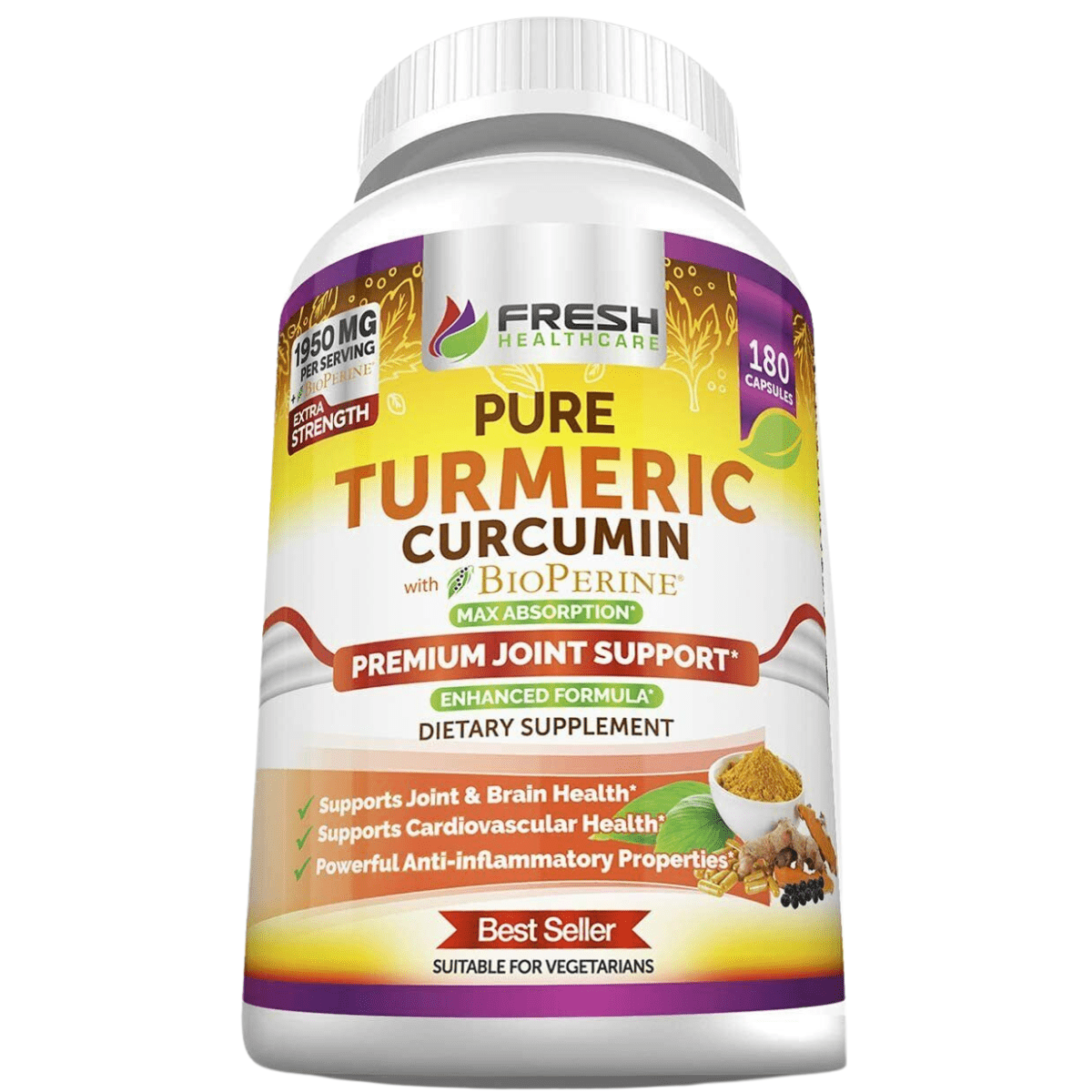 Fresh Healthcare Cúrcuma Curcumina con BioPerina - 180 Cápsulas - Haz Tu Pedido