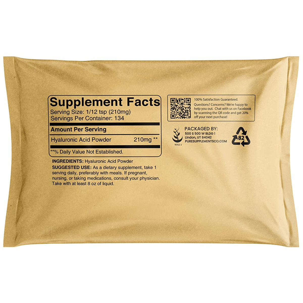 Pure Organic Ingredients Ácido Hialurónico 210 mg - Haz Tu Pedido