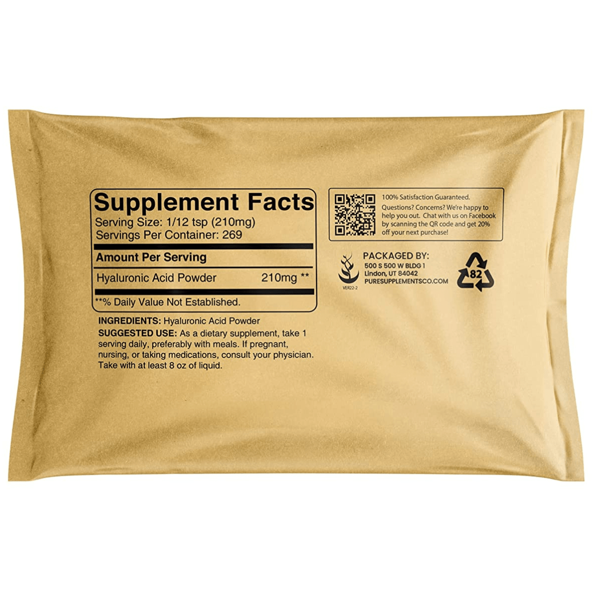 Pure Organic Ingredients Ácido Hialurónico 210 mg - Haz Tu Pedido