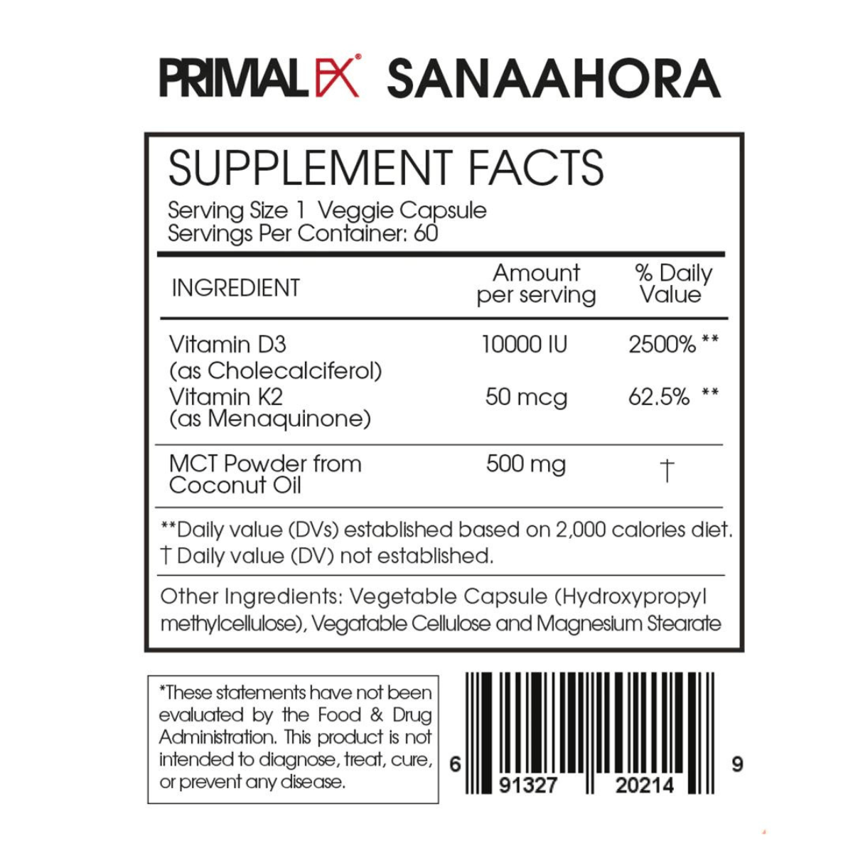 PrimalFX Vitamina D3 + MK4 10000 IU - 60 Cápsulas - Haz Tu Pedido