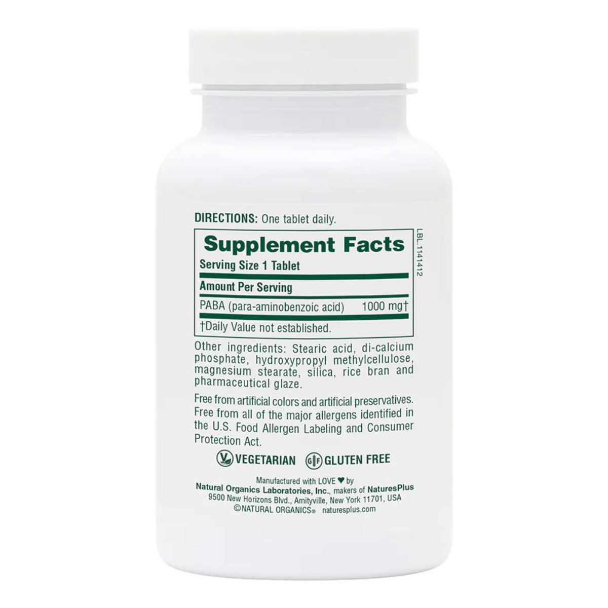 Natures Plus Paba 1000mg - 60 Tabletas - Haz Tu Pedido