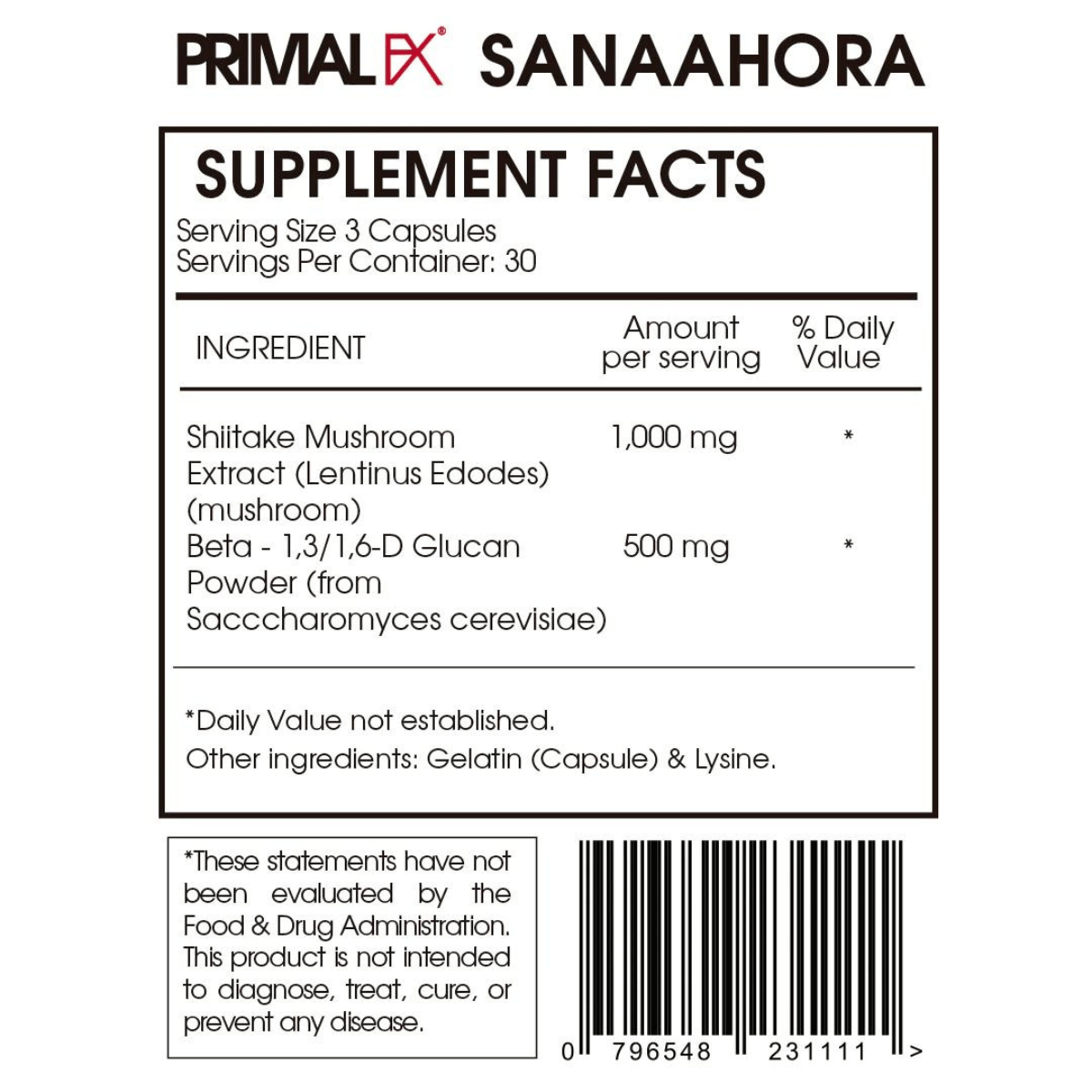 PrimalFX Shiitake + Beta G 1500 mg- 90 Cápsulas - Haz Tu Pedido