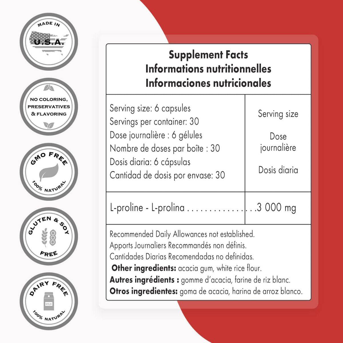 Super Smart L-Prolina 3000 mg - 180 Cápsulas Vegetarianas - Haz Tu Pedido