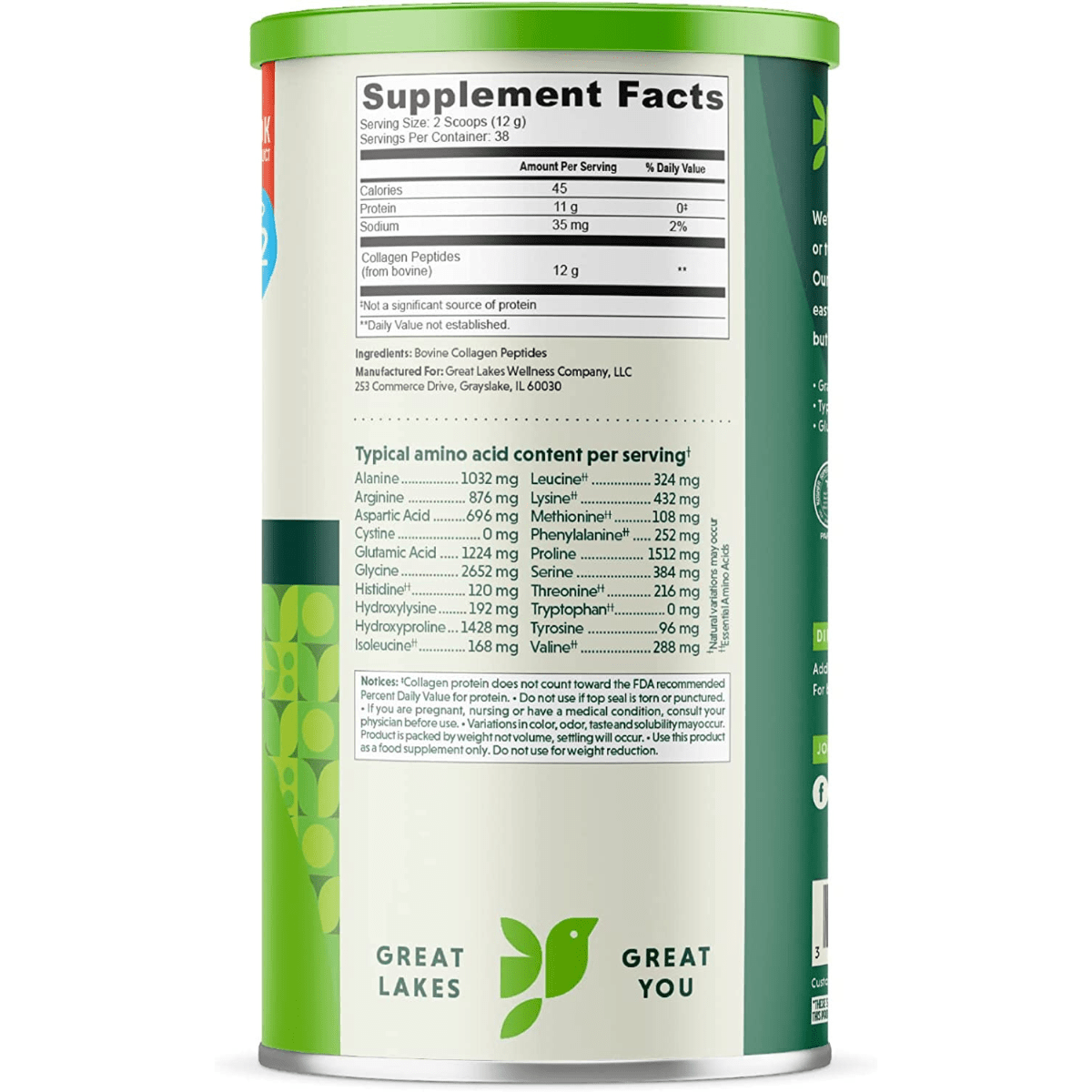 Great Lakes Gelatin Colágeno - Sin Sabor - 454 g - Haz Tu Pedido
