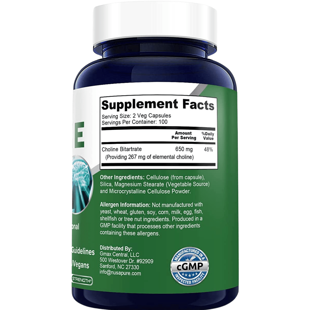 NusaPure Bitartrato de colina 650 mg - 200 Cápsulas Veganas - Haz Tu Pedido