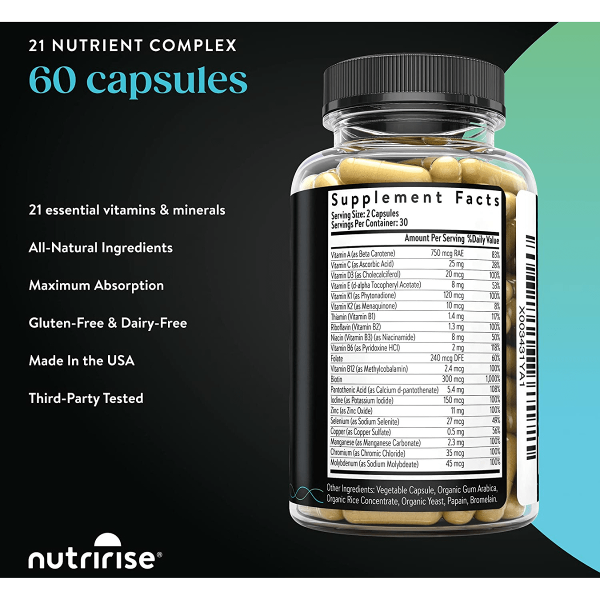 Nutririse Multivitamínico para Hombres - 60 Cápsulas Vegetarianas - Haz Tu Pedido