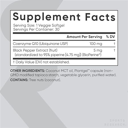 Sports Research CoQ10 100 mg with Coconut Oil & Bioperine (Black Pepper) - Haz Tu Pedido