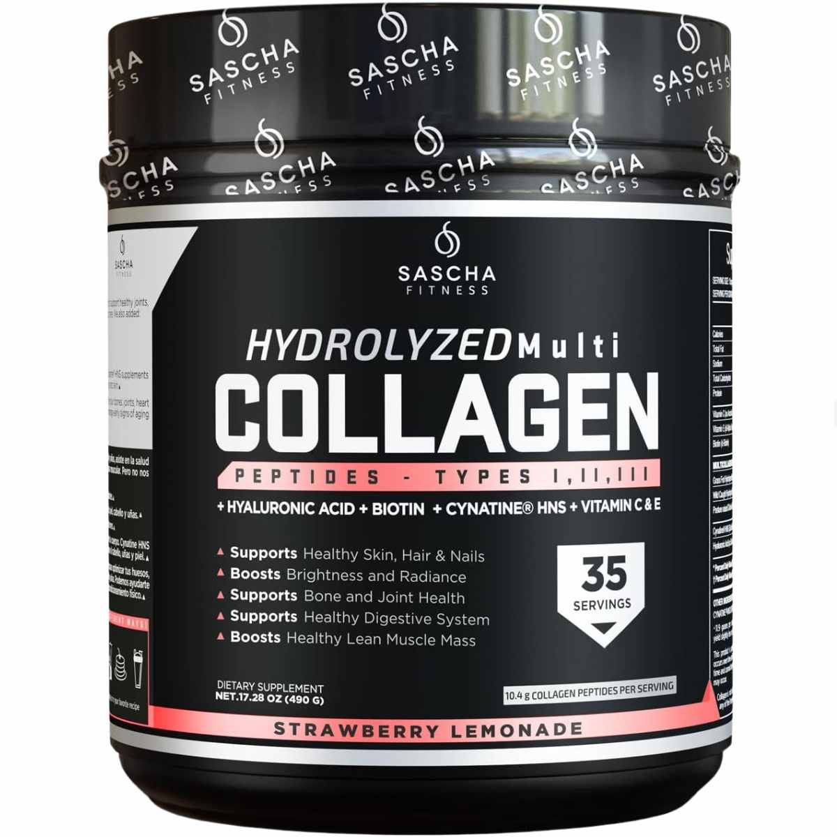 Sascha Fitness Hydrolyzed Collagen - Sabor Fresa y Limón - 490 g - Haz Tu Pedido