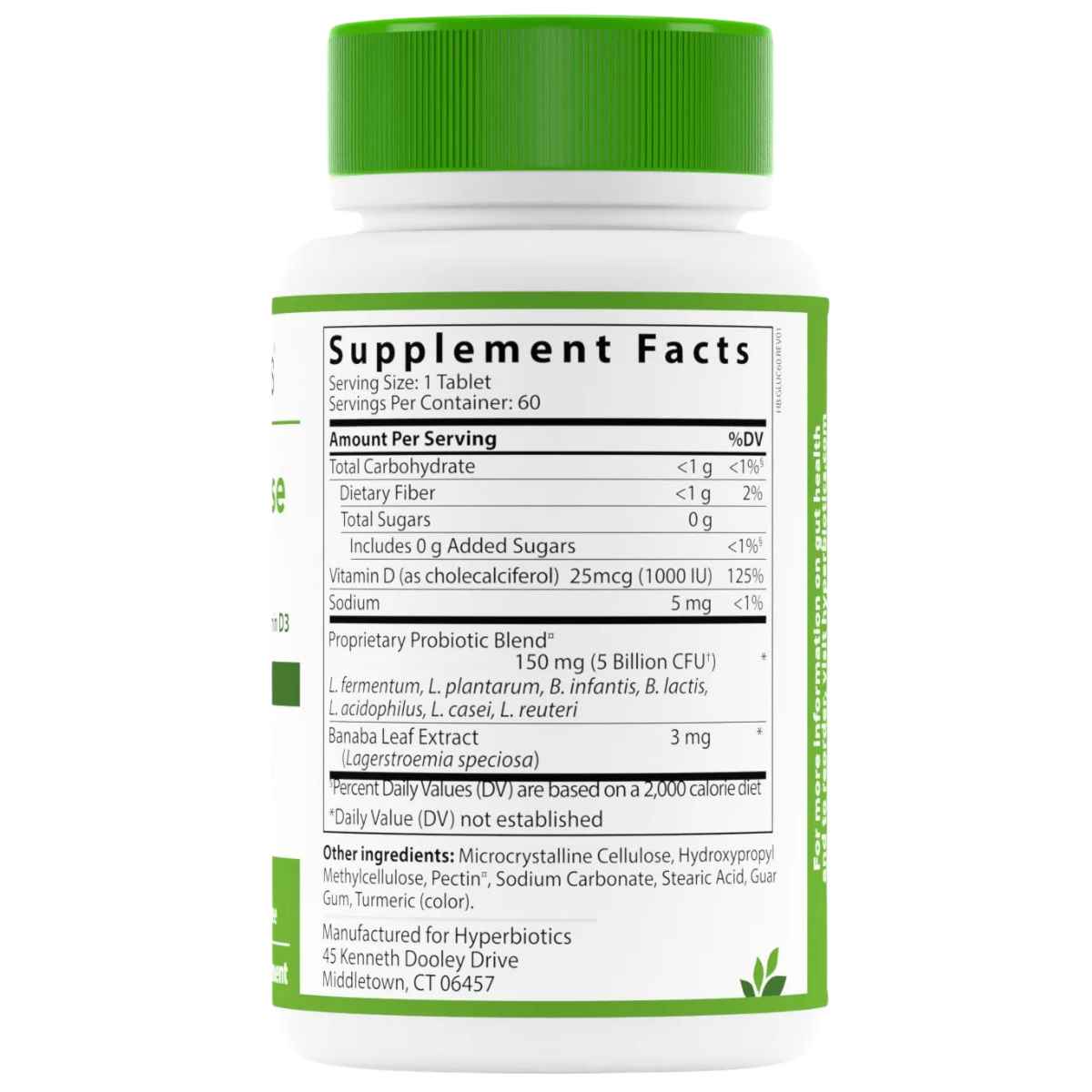 Hyperbiotics Probiótico PRO Balance de Glucosa para un Metabolismo y Digestión Saludable 5 Mil Millones CFU - 60 Tabletas de Liberación Prolongada - Tabla Nutricional - Haz Tu Pedido