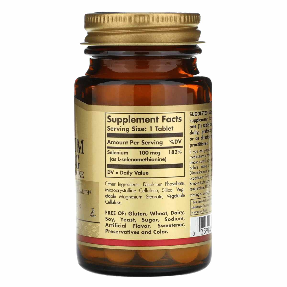 Solgar Selenio Sin Levadura 100 mcg - 100 Tabletas - Tabla Nutricional - Haz Tu Pedido