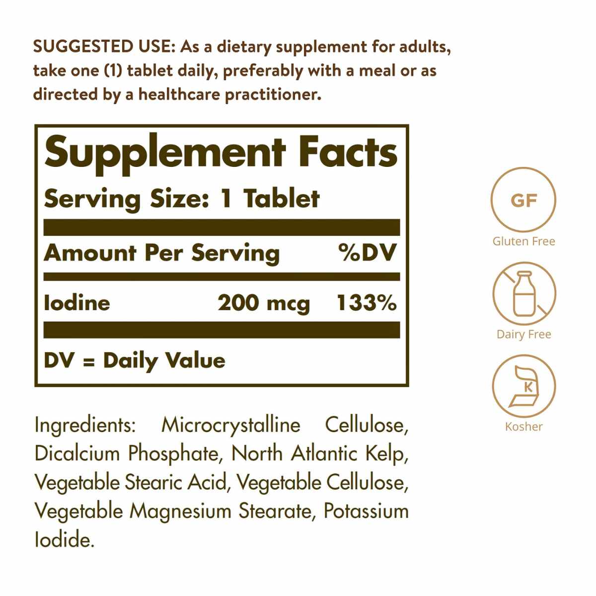 Solgar Algas Marinas - 250 Tabletas - Tabla Nutricional - Haz Tu Pedido