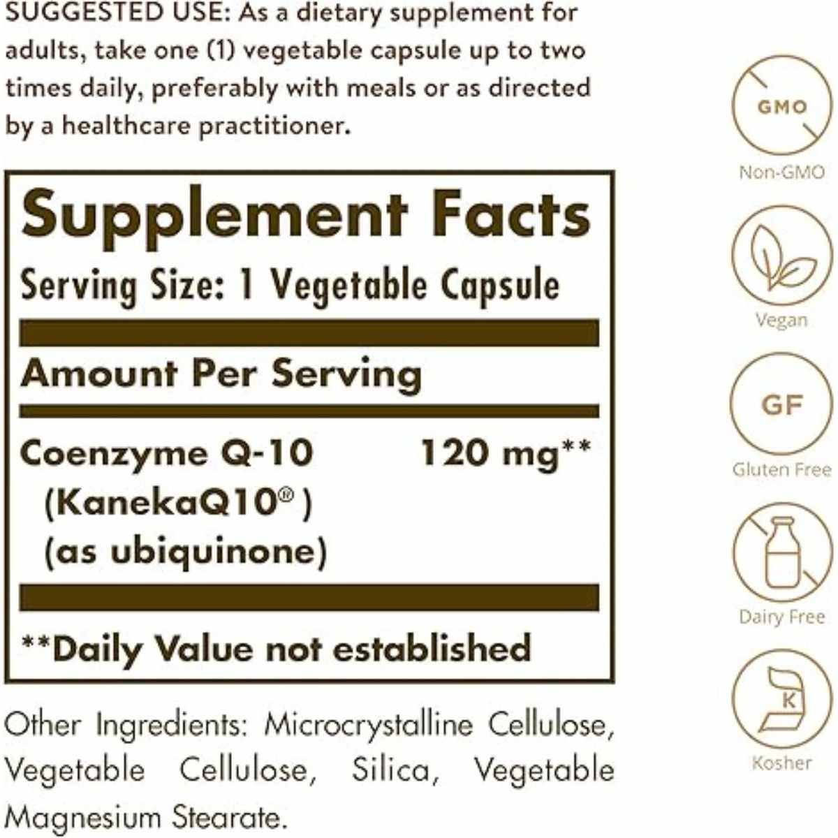 Solgar CoQ-10 120 mg - 60 Cápsulas Vegetales - Tabla Nutricional - Haz Tu Pedido