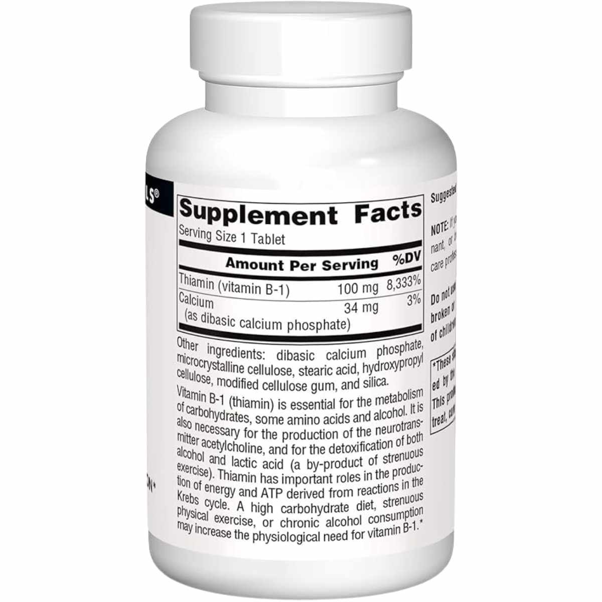 Source Naturals Vitamina B-1 Tiamina 100 mg - 250 Tabletas - Tabla Nutricional - Haz Tu Pedido