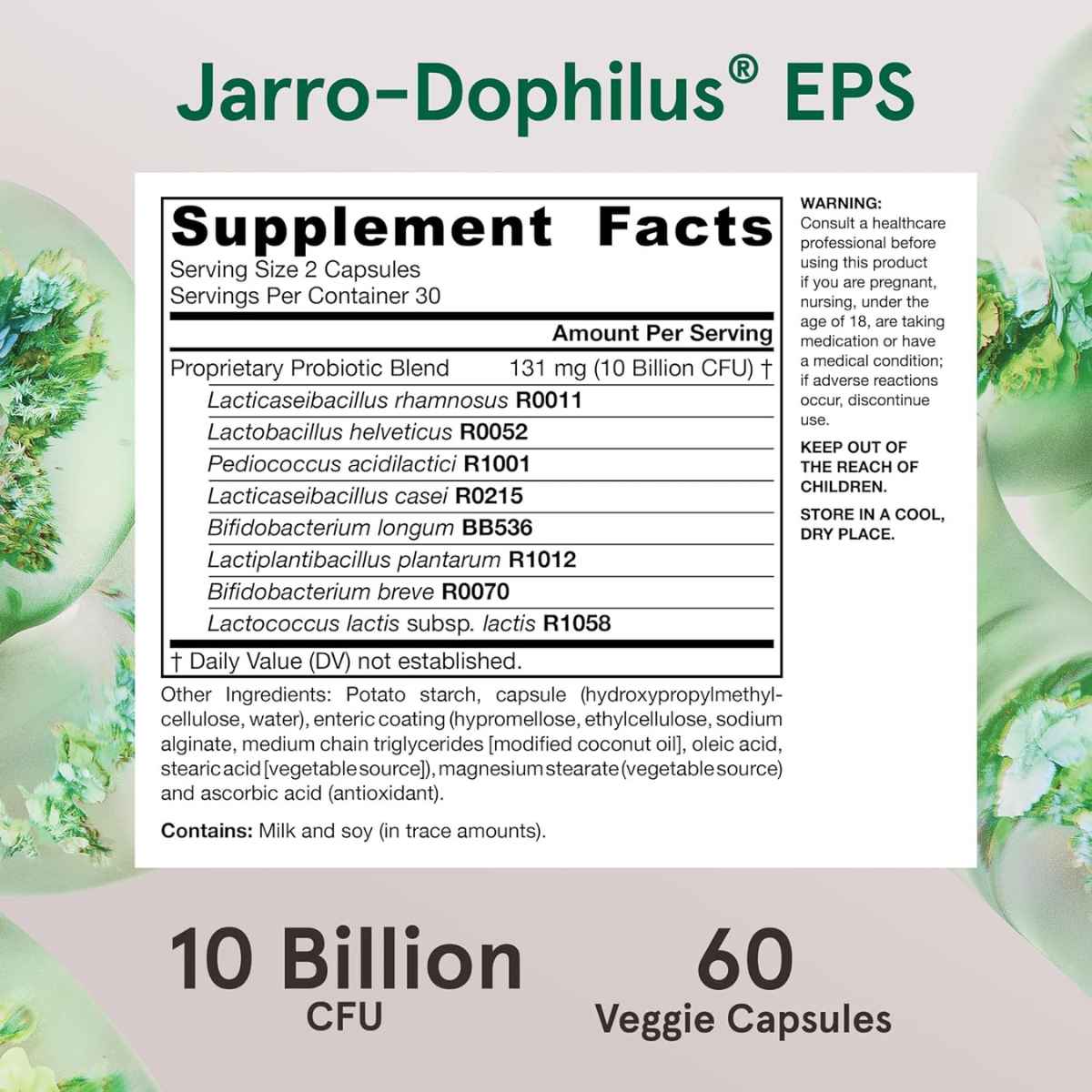 Jarrow Formulas Dophilus EPS Probióticos 10 Mil Millones CFU - 60 Cápsulas Vegetales - Tabla Nutricional - Haz Tu Pedido