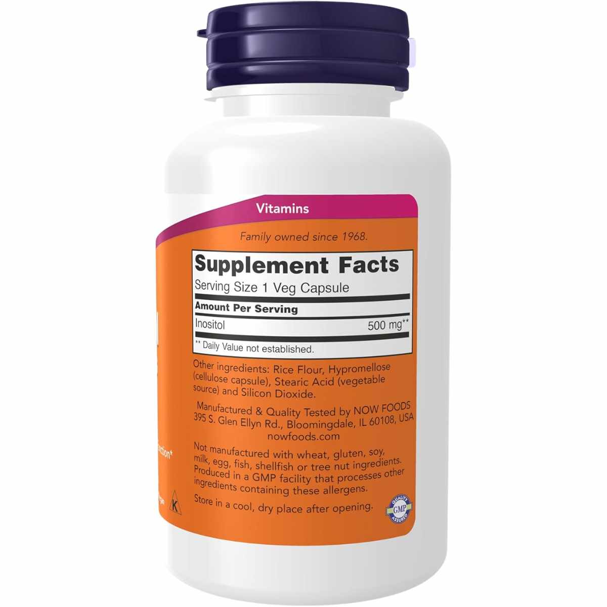 NOW Foods Inositol 500 mg - 100 Cápsulas Veganas - Tabla Nutricional - Haz Tu Pedido
