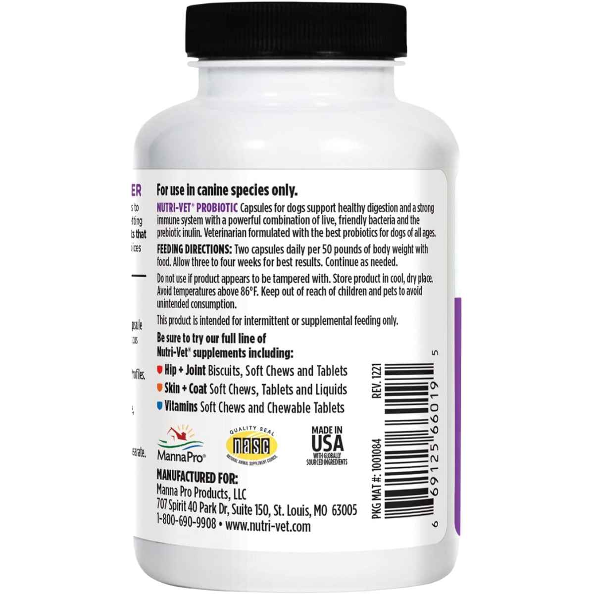 Nutri Vet Probiotico para Perros 1 Mil Millones CFU - 60 Cápsulas - Tabla Nutricional - Haz Tu Pedido