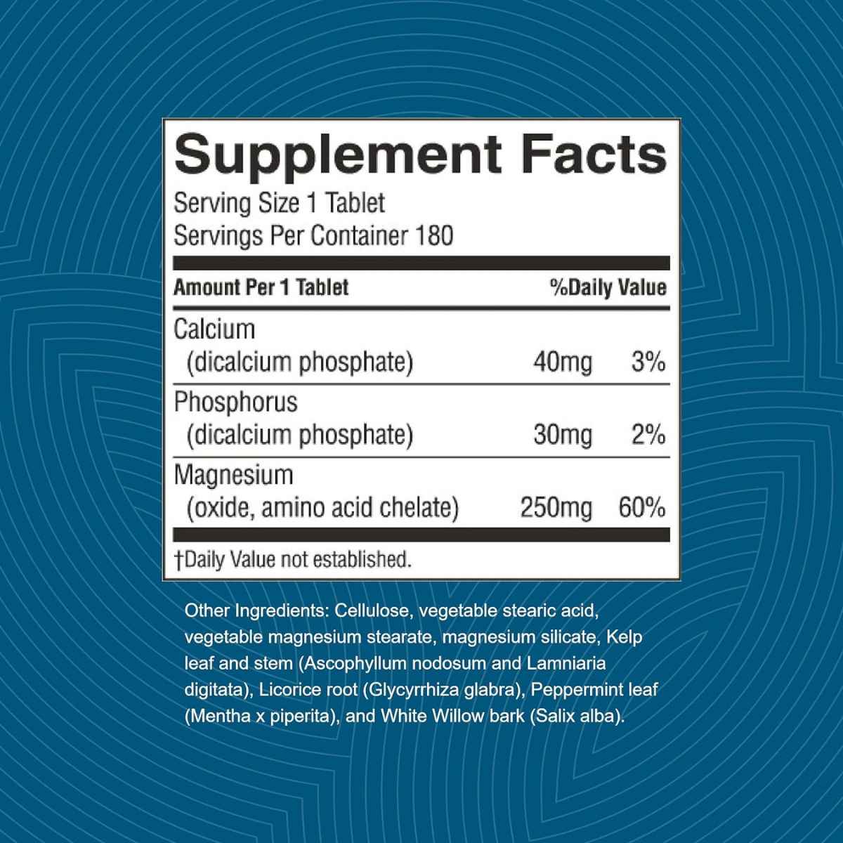 Nature's Sunshine Magnesio - Sabor Hierbabuena - 180 Tabletas - Tabla Nutricional - Haz Tu Pedido
