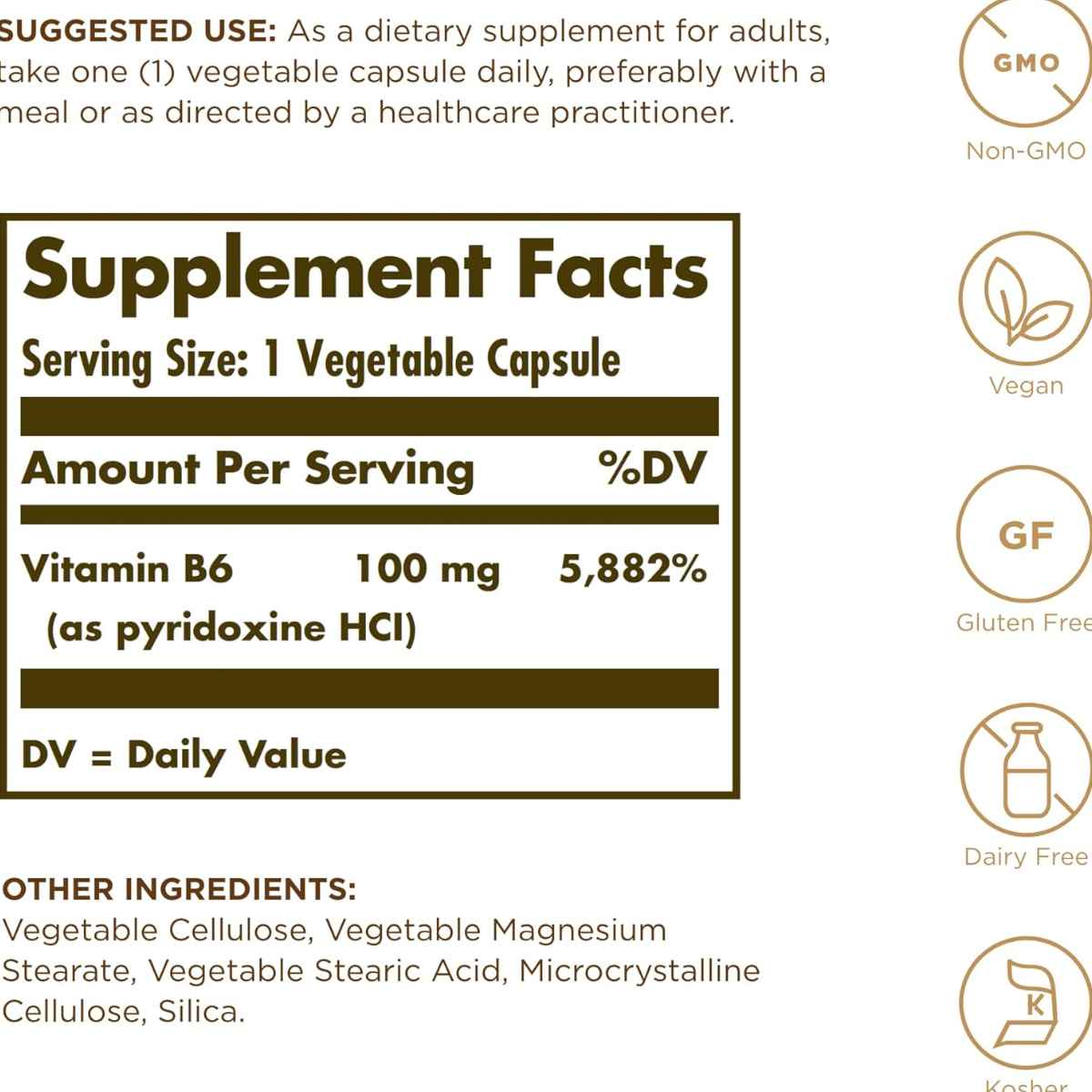 Solgar Vitamina B6 - 100 mg - 100 Cápsulas Vegetales - 100 Porciones
Haz Tu Pedido