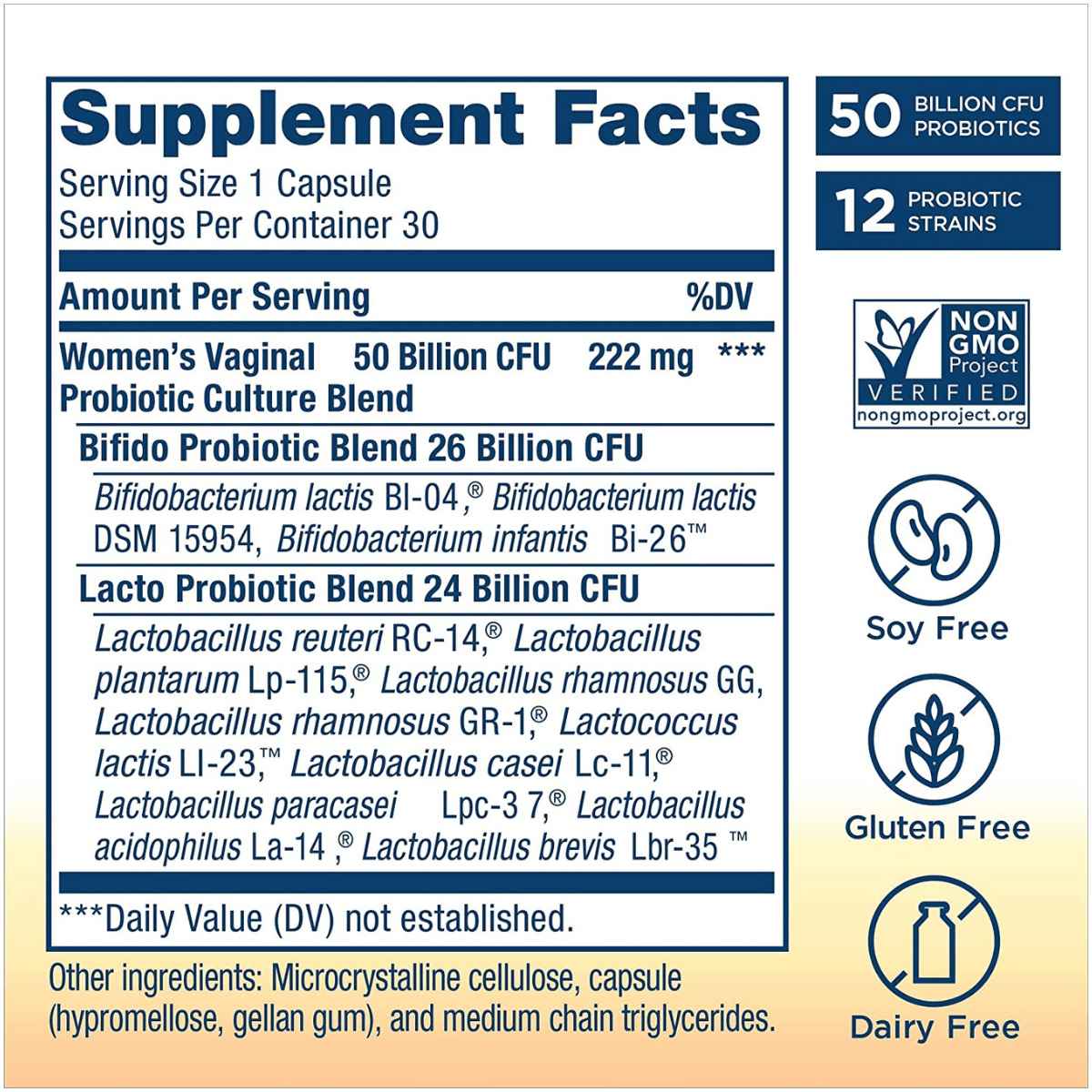 Renew Life Probiotico para Cuidado Digestivo Mujeres 50 Mil Millones CFU - 30 Cápsulas Vegetarianas - Tabla Nutricional - Haz Tu Pedido