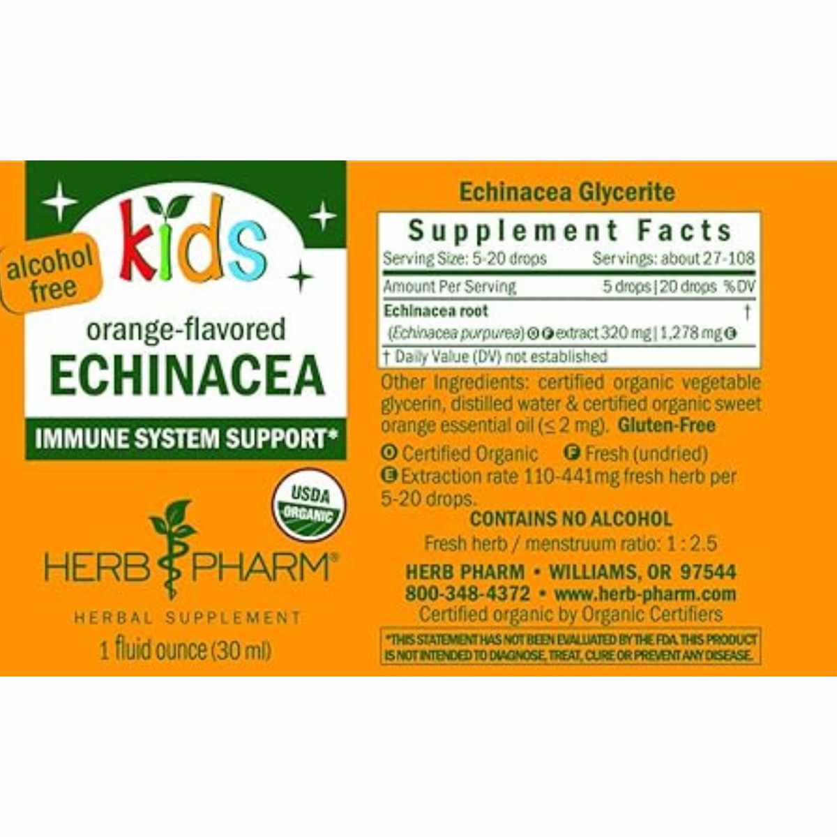 Herb Pharm Gotas para Niños de Equinácea - 30 ml - Tabla Nutricional - Haz Tu Pedido