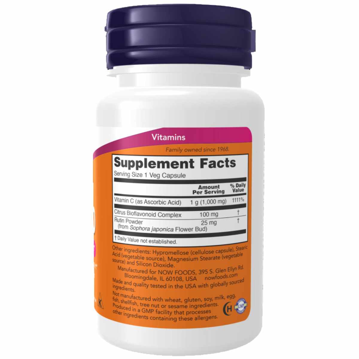 NOW Foods Vitamina C-1000 1000 mg - 500 Cápsulas Vegetales - Tabla Nutricional - Haz Tu Pedido