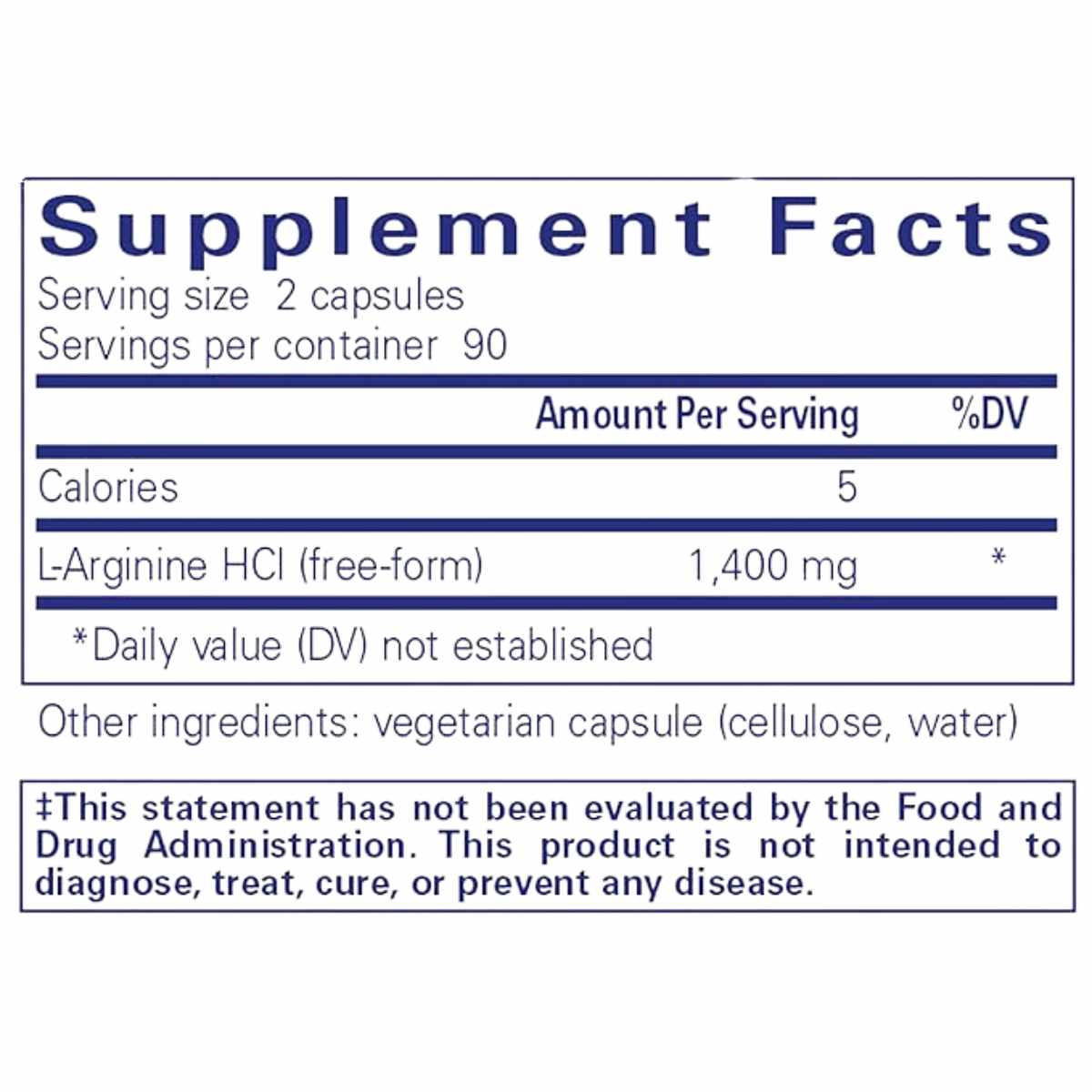 Pure Encapsulations L-Arginina - 180 Cápsulas - Tabla Nutricional - Haz Tu Pedido