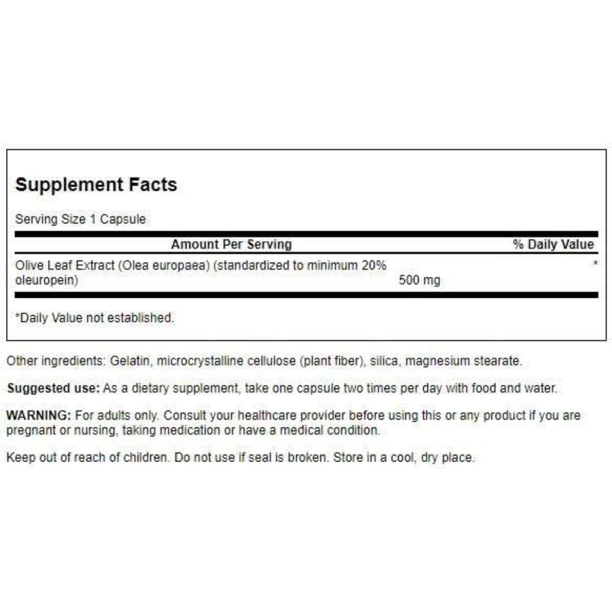 Swanson Extracto De Hoja De Olivo 500 Mg Para Inmunidad y Antioxidantes - 60 Cápsulas