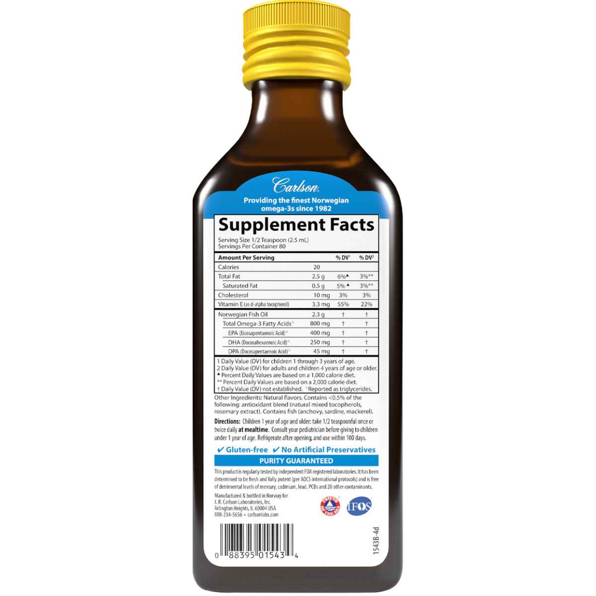 Carlson Aceite de Pescado para Niños 800 mg - Sabor Limón - 200 ml - Tabla Nutricional - Haz Tu Pedido