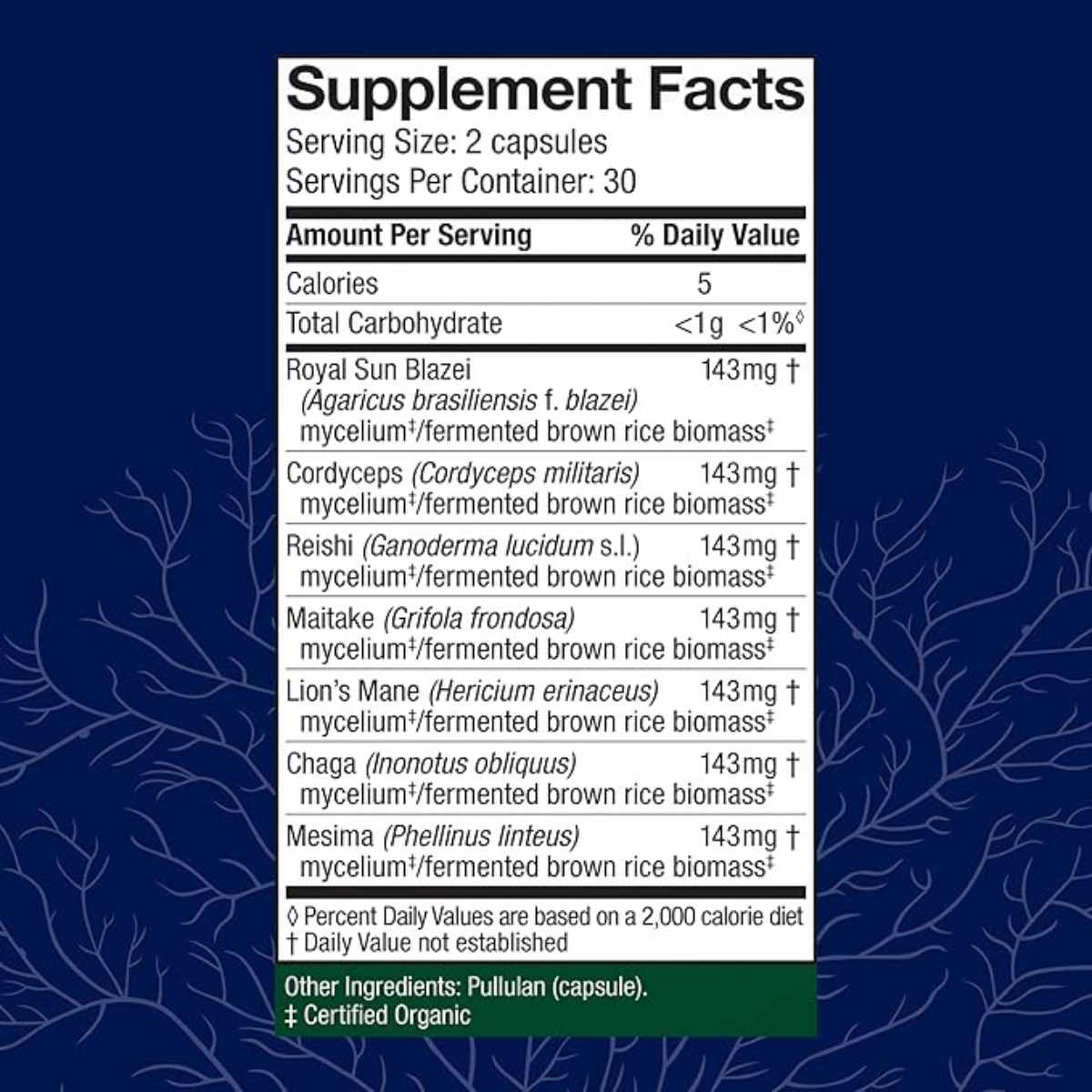 Host Defense Stamets 7® Apoyo Inmunológico - 60 Cápsulas - Tabla Nutricional - Haz Tu Pedido