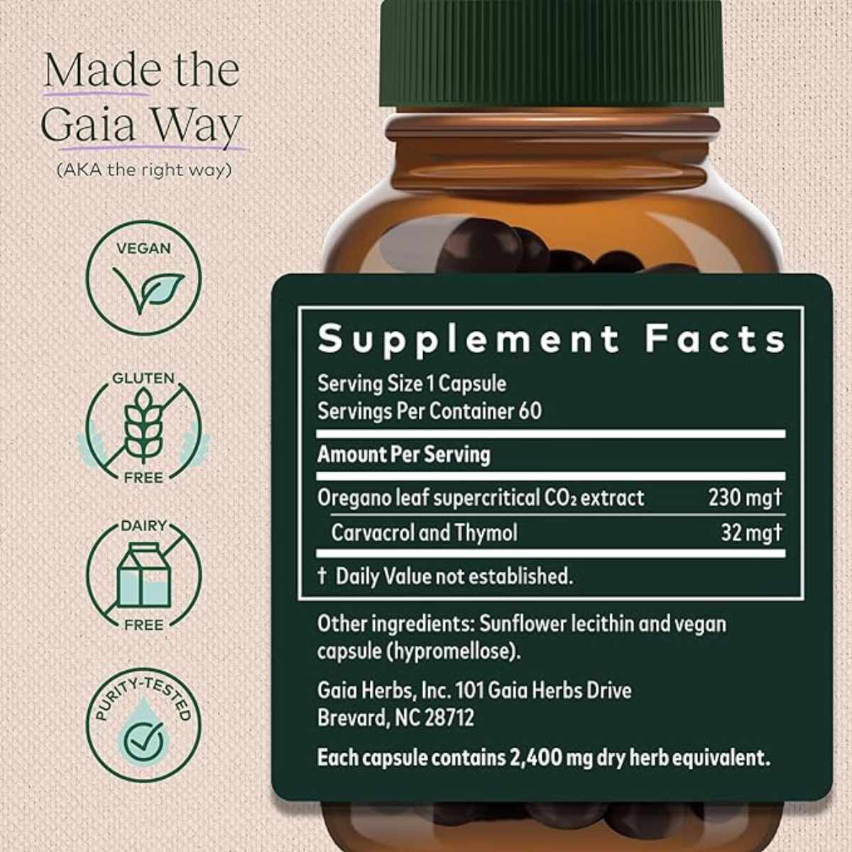 Gaia Herbs Aceite de Orégano - 60 Cápsulas Líquidas - Tabla Nutricional - Haz Tu Pedido
