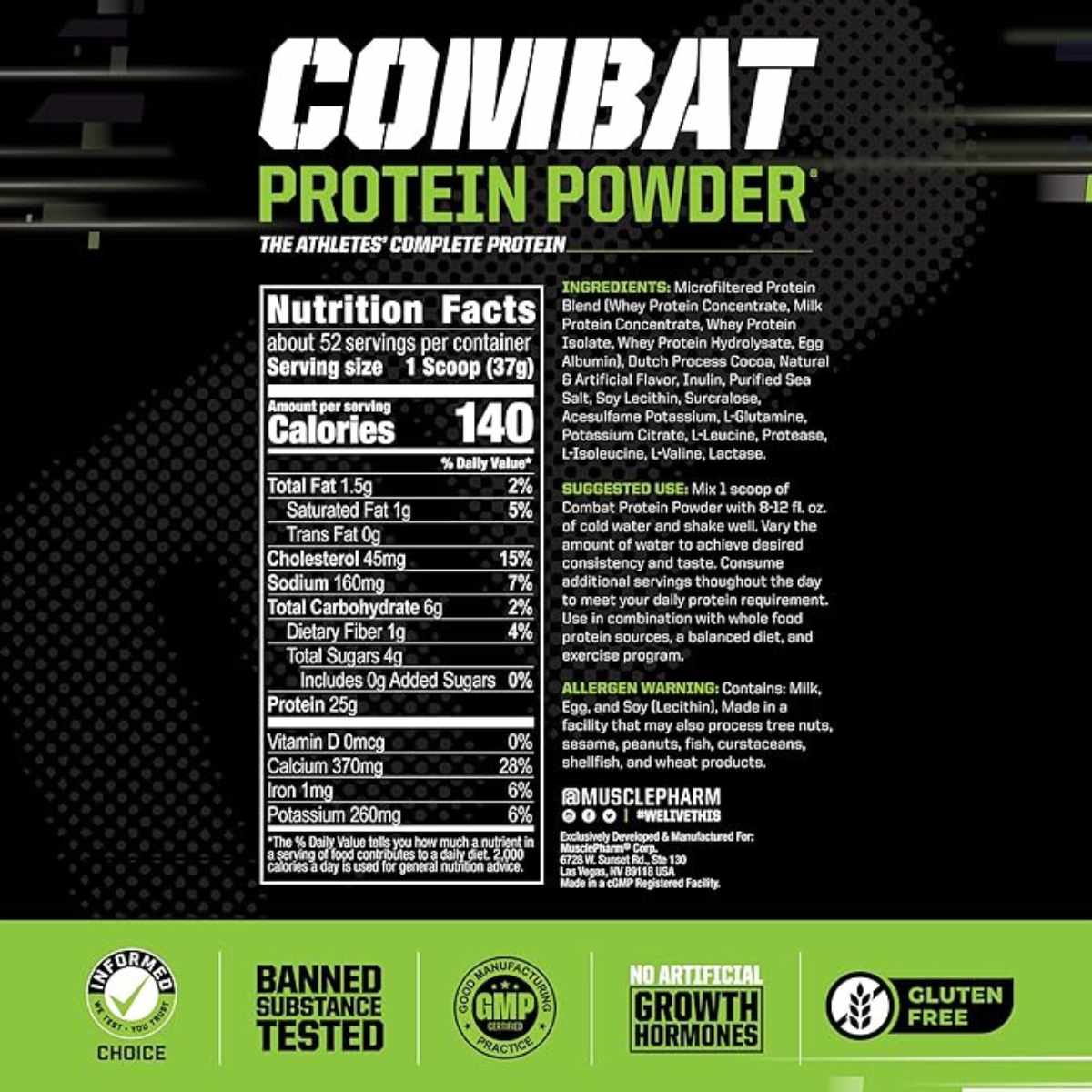 MusclePharm Proteína en Polvo - Sabor Chocolate con leche - 4 lb - Tabla Nutricional - Haz Tu Pedido