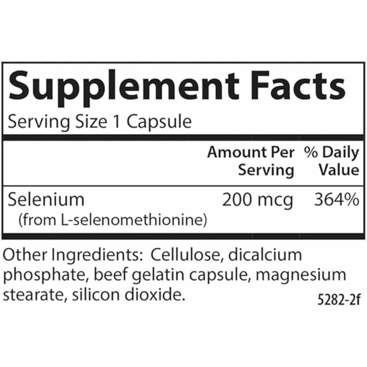 Carlson Selenio 200 mcg - 180 Cápsulas - Tabla Nutricional - Haz Tu Pedido