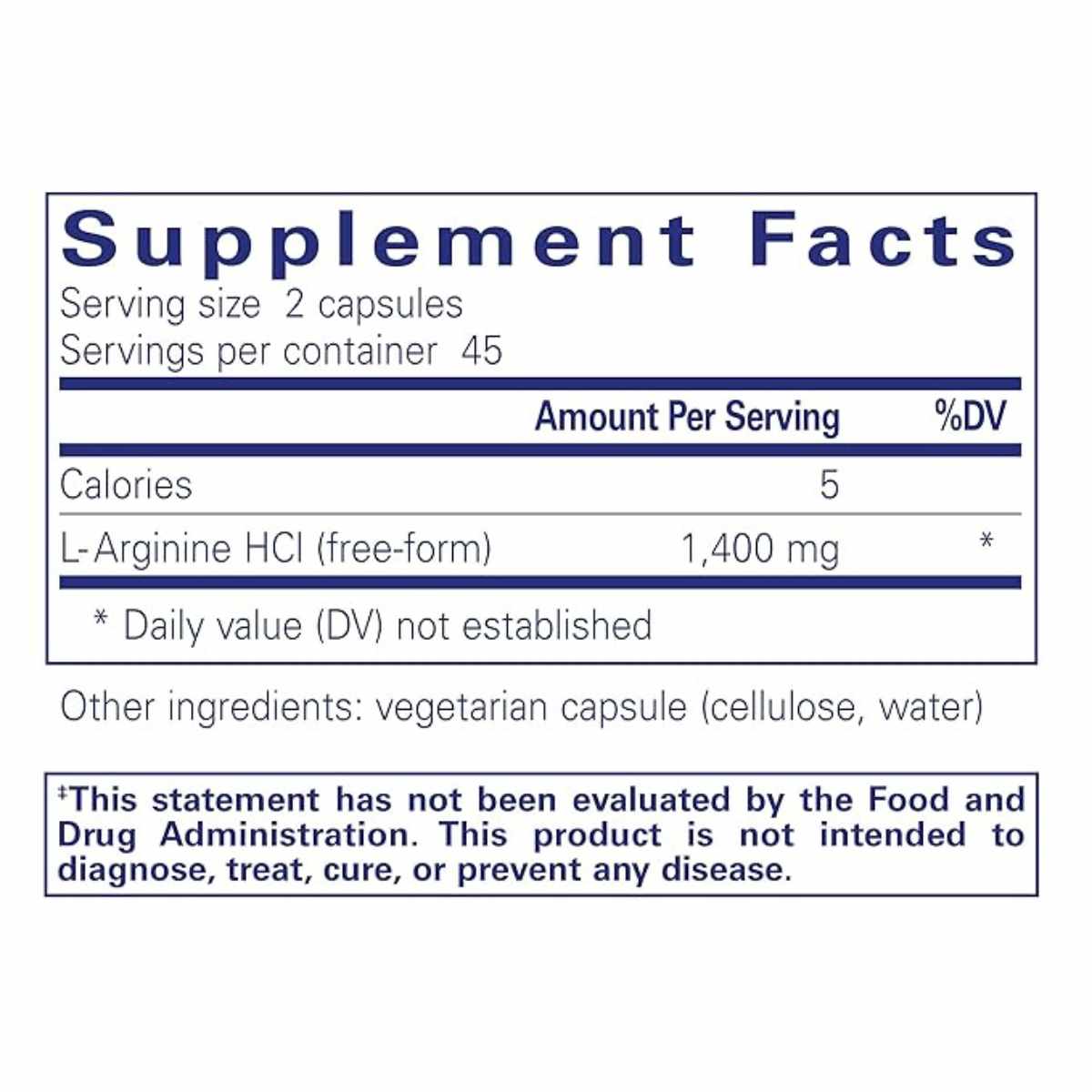Pure Encapsulations L-Arginina - 90 Cápsulas - Tabla Nutricional - Haz Tu Pedido