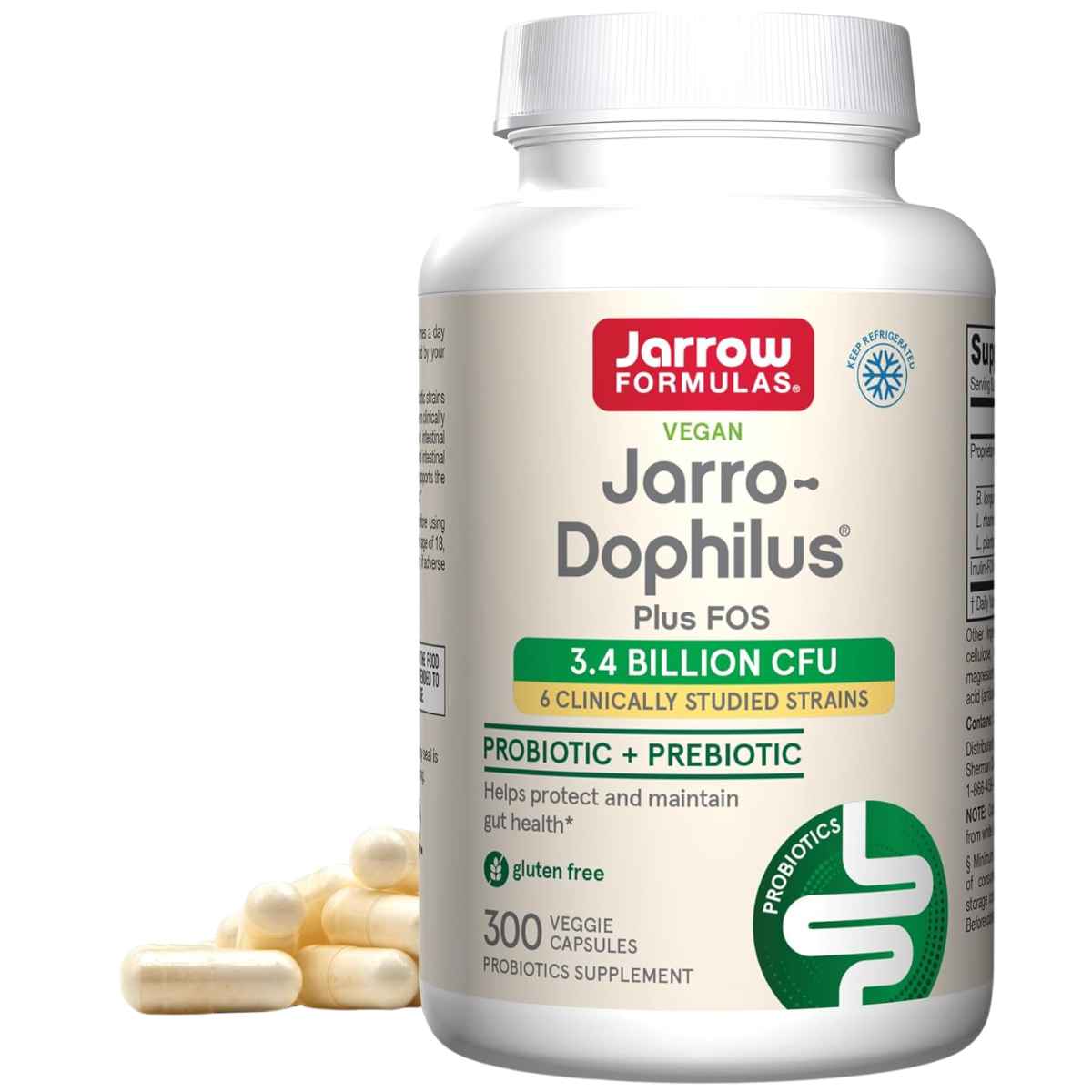 Jarrow Formulas Jarro-Dophilus® Probiótico más Prebiótico 3,4 Mil Millones CFU - 300 Cápsulas Vegetales - Haz Tu Pedido